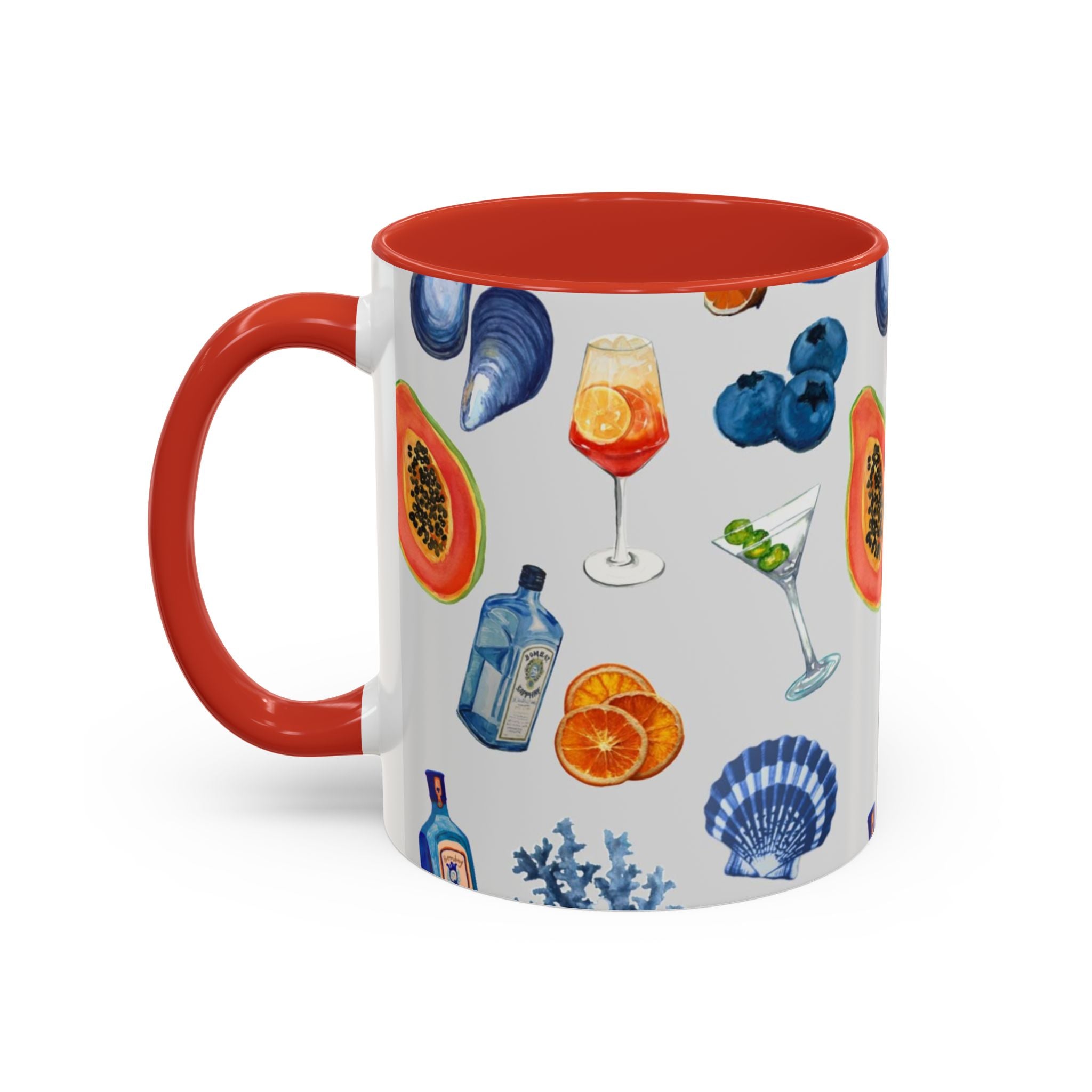 Tropical Cocktail Coffee Mug — Beach Fruits & Shells Accent Mug