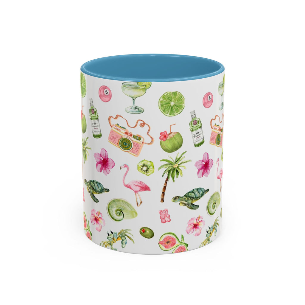 Tropical Pattern Coffee Mug — Flamingo, Palm & Lime Accent Mug (11/15oz)
