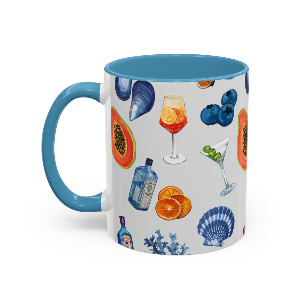 Tropical Cocktail Coffee Mug — Beach Fruits & Shells Accent Mug