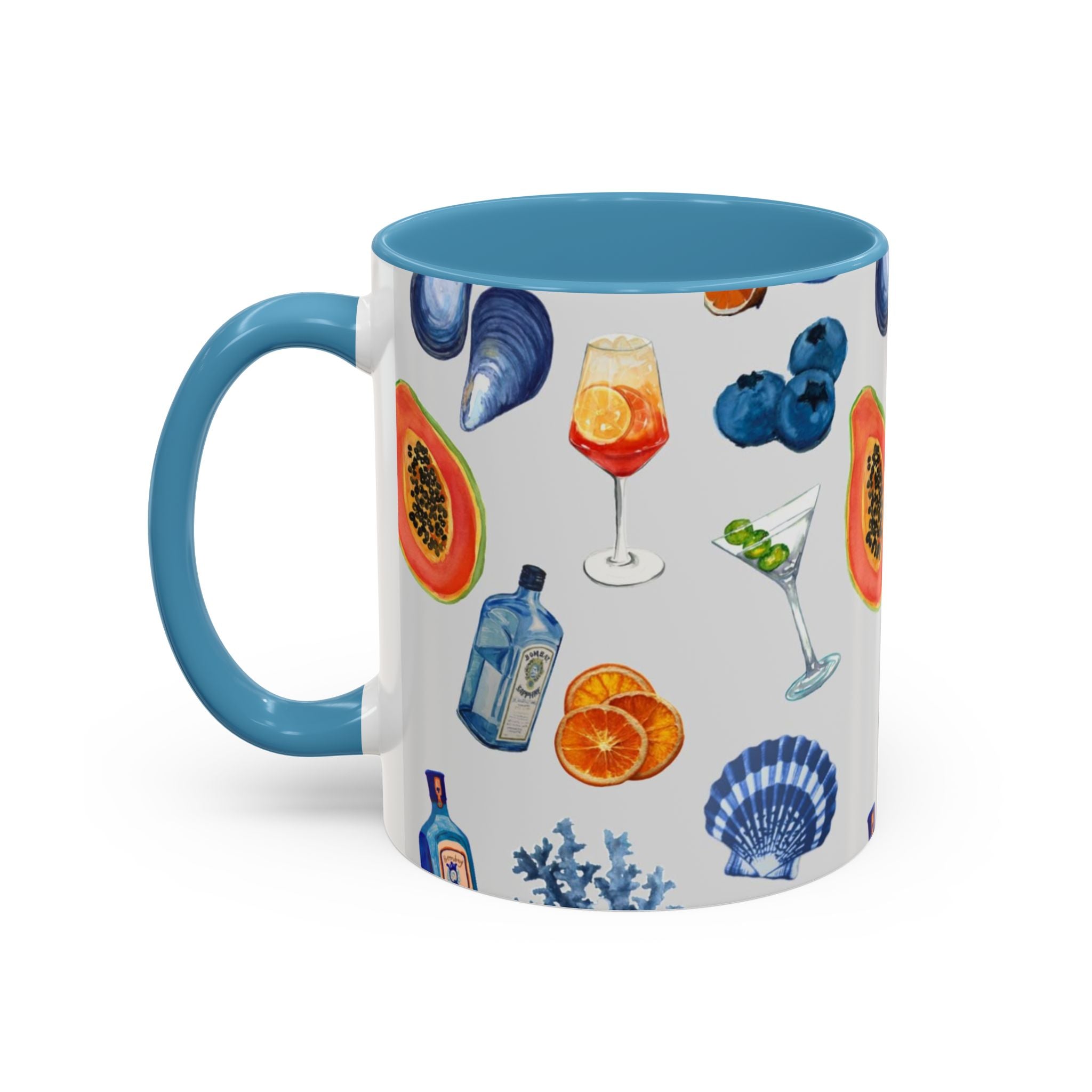 Tropical Cocktail Coffee Mug — Beach Fruits & Shells Accent Mug