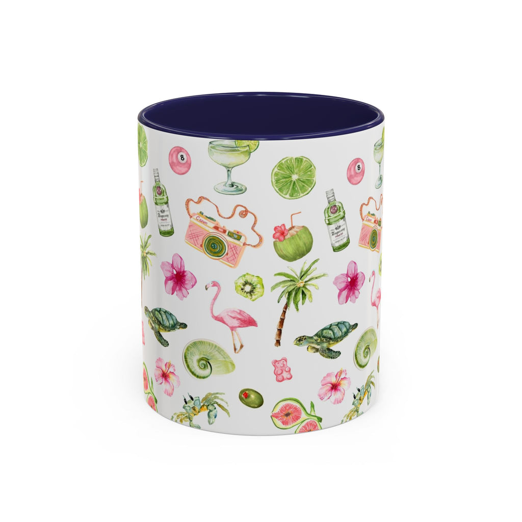 Tropical Pattern Coffee Mug — Flamingo, Palm & Lime Accent Mug (11/15oz)