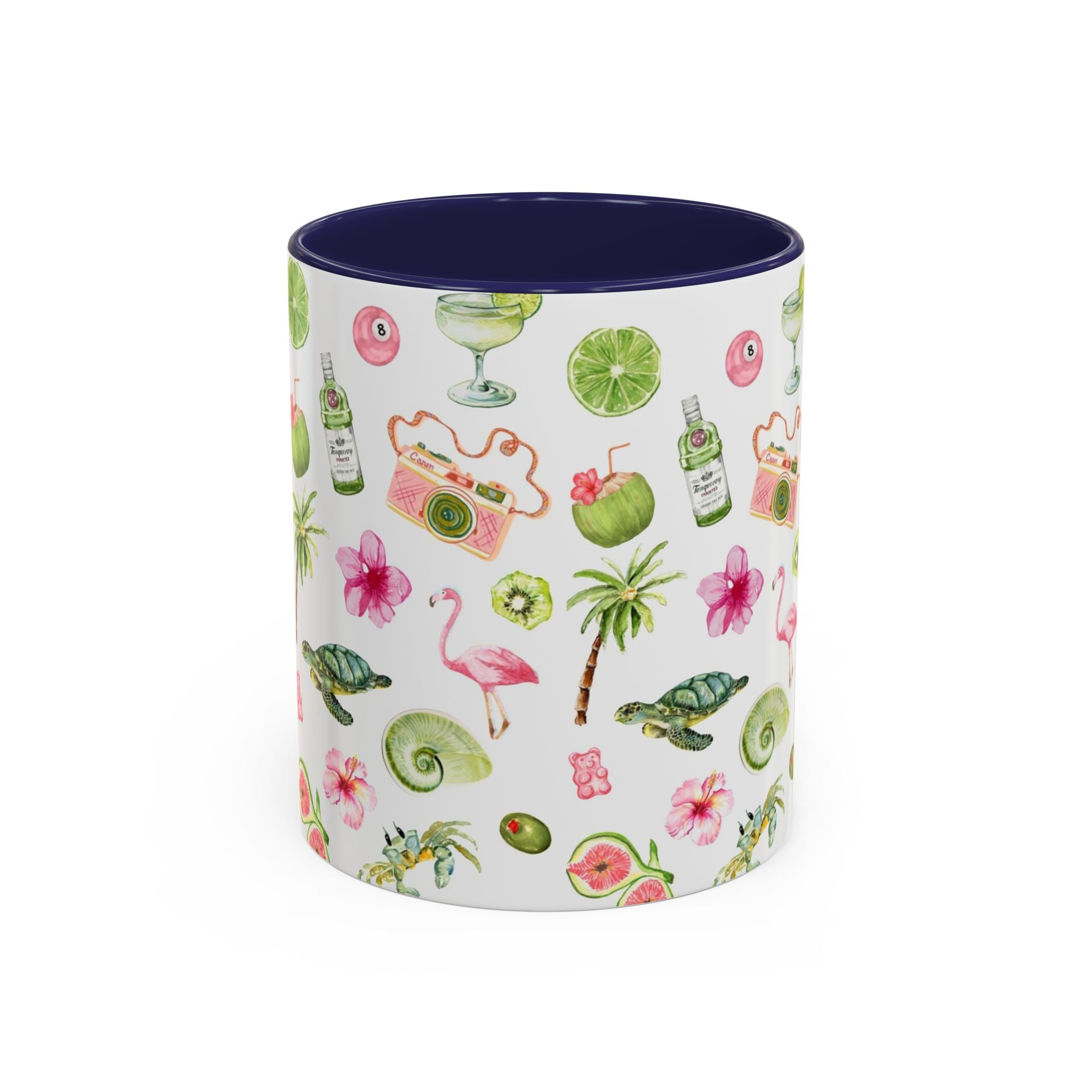 Tropical Pattern Coffee Mug — Flamingo, Palm & Lime Accent Mug (11/15oz)