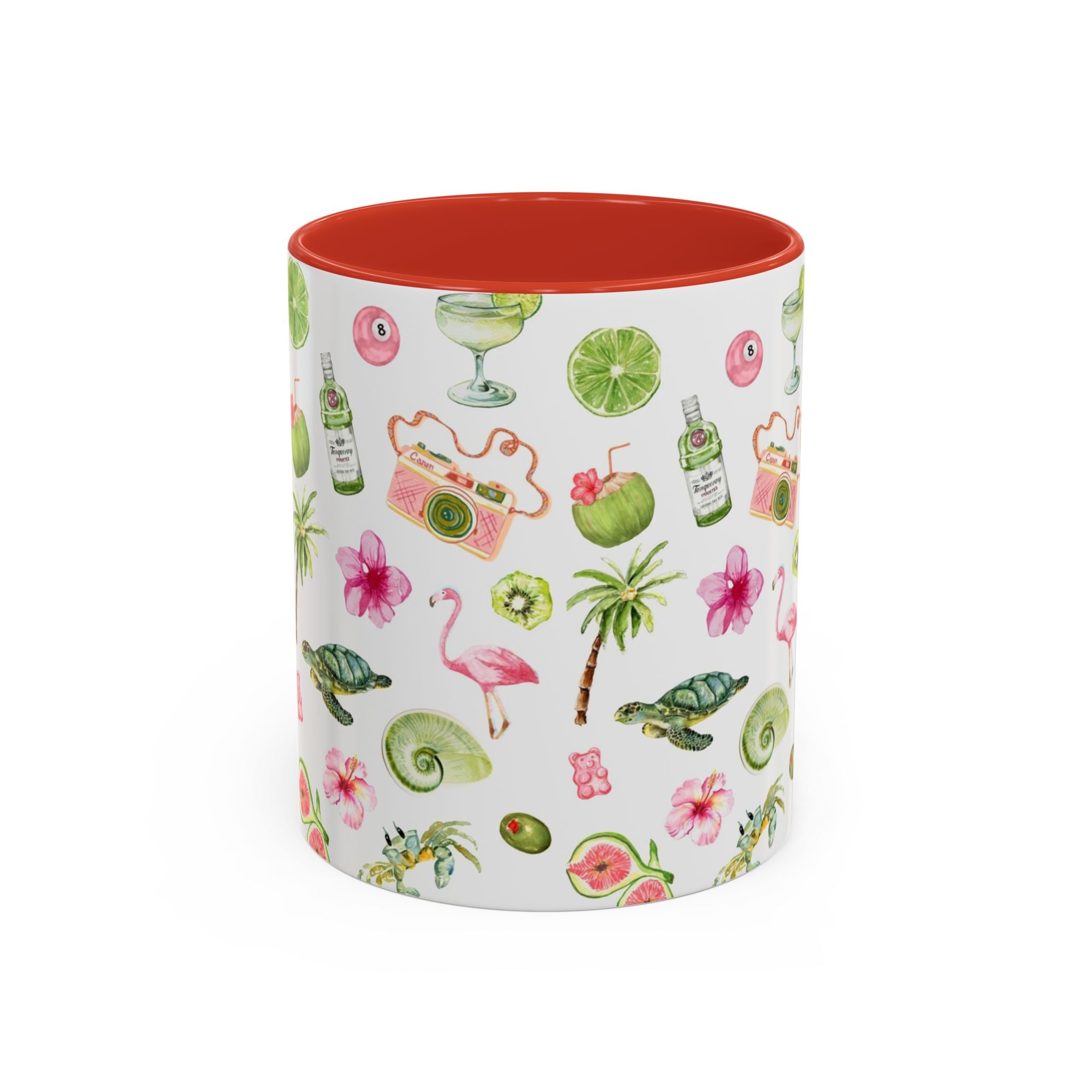 Tropical Pattern Coffee Mug — Flamingo, Palm & Lime Accent Mug (11/15oz)