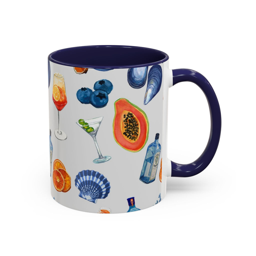 Tropical Cocktail Coffee Mug — Beach Fruits & Shells Accent Mug