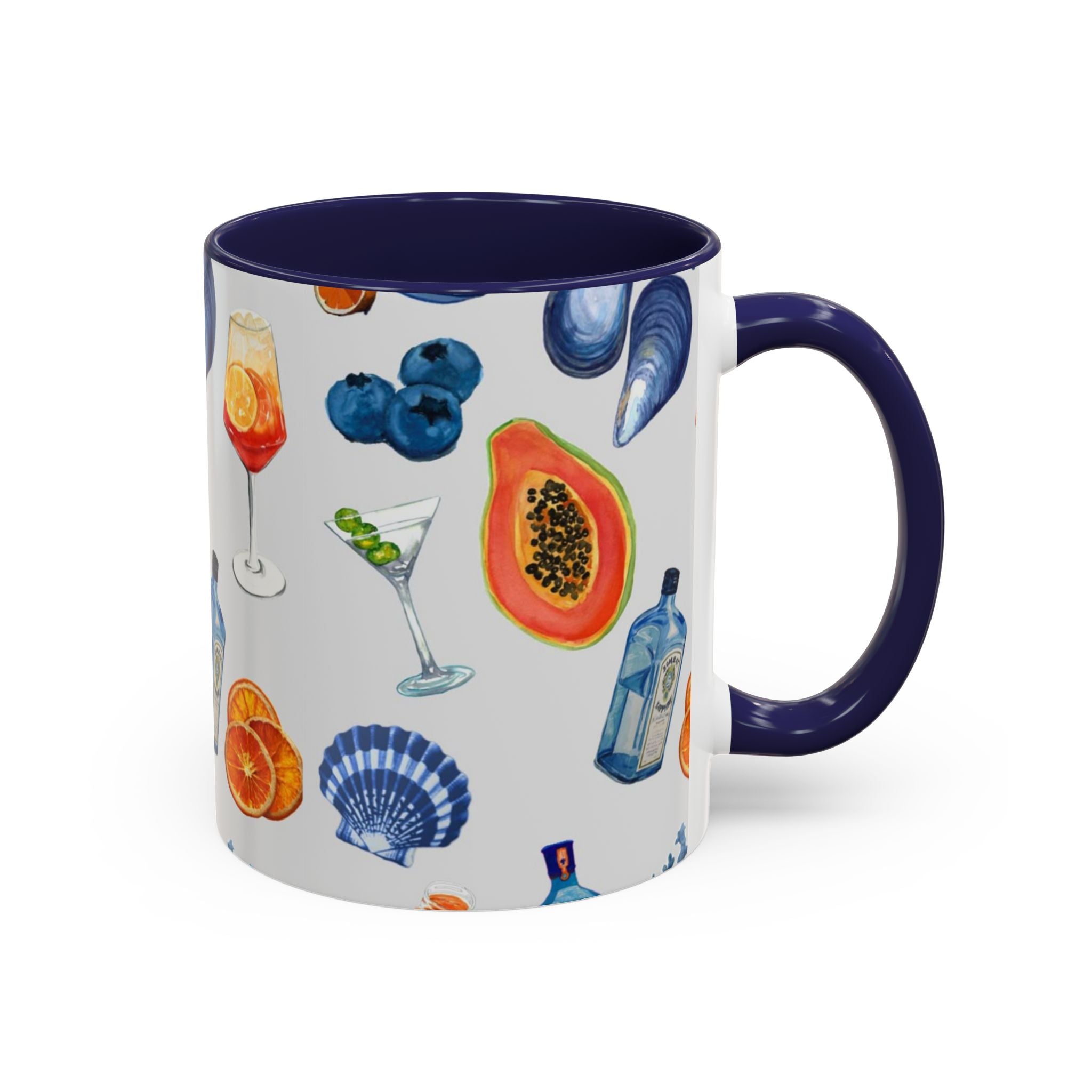 Tropical Cocktail Coffee Mug — Beach Fruits & Shells Accent Mug