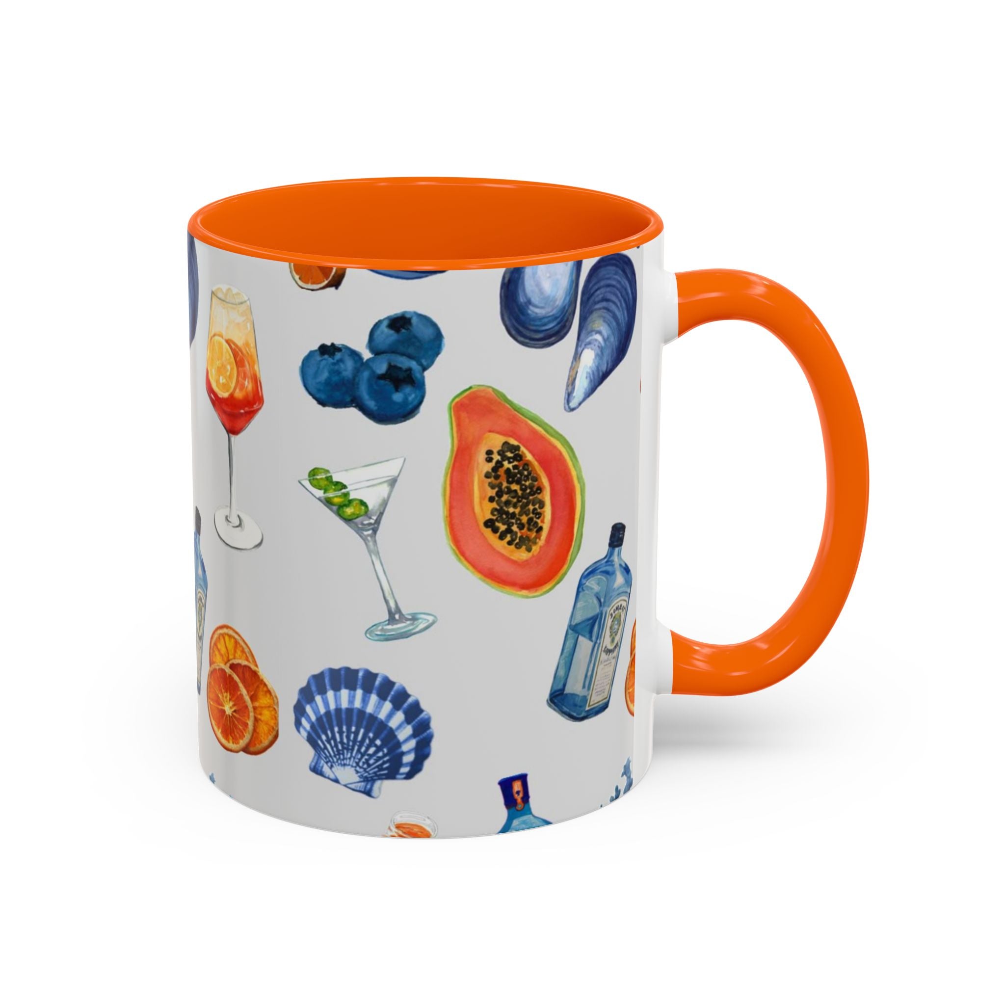 Tropical Cocktail Coffee Mug — Beach Fruits & Shells Accent Mug