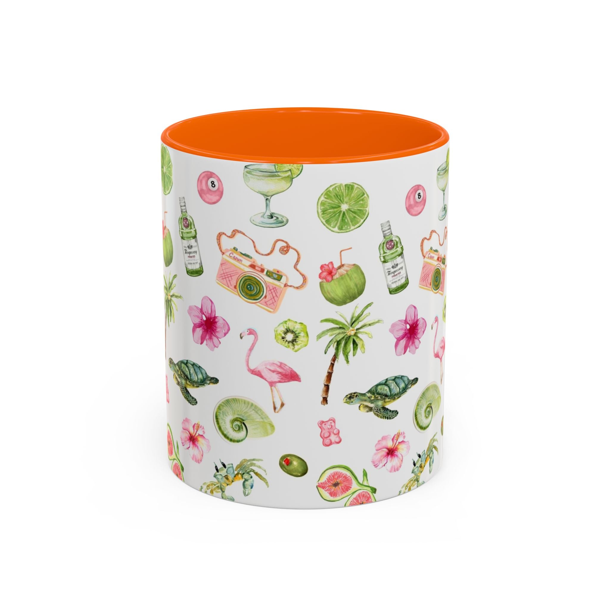 Tropical Pattern Coffee Mug — Flamingo, Palm & Lime Accent Mug (11/15oz)