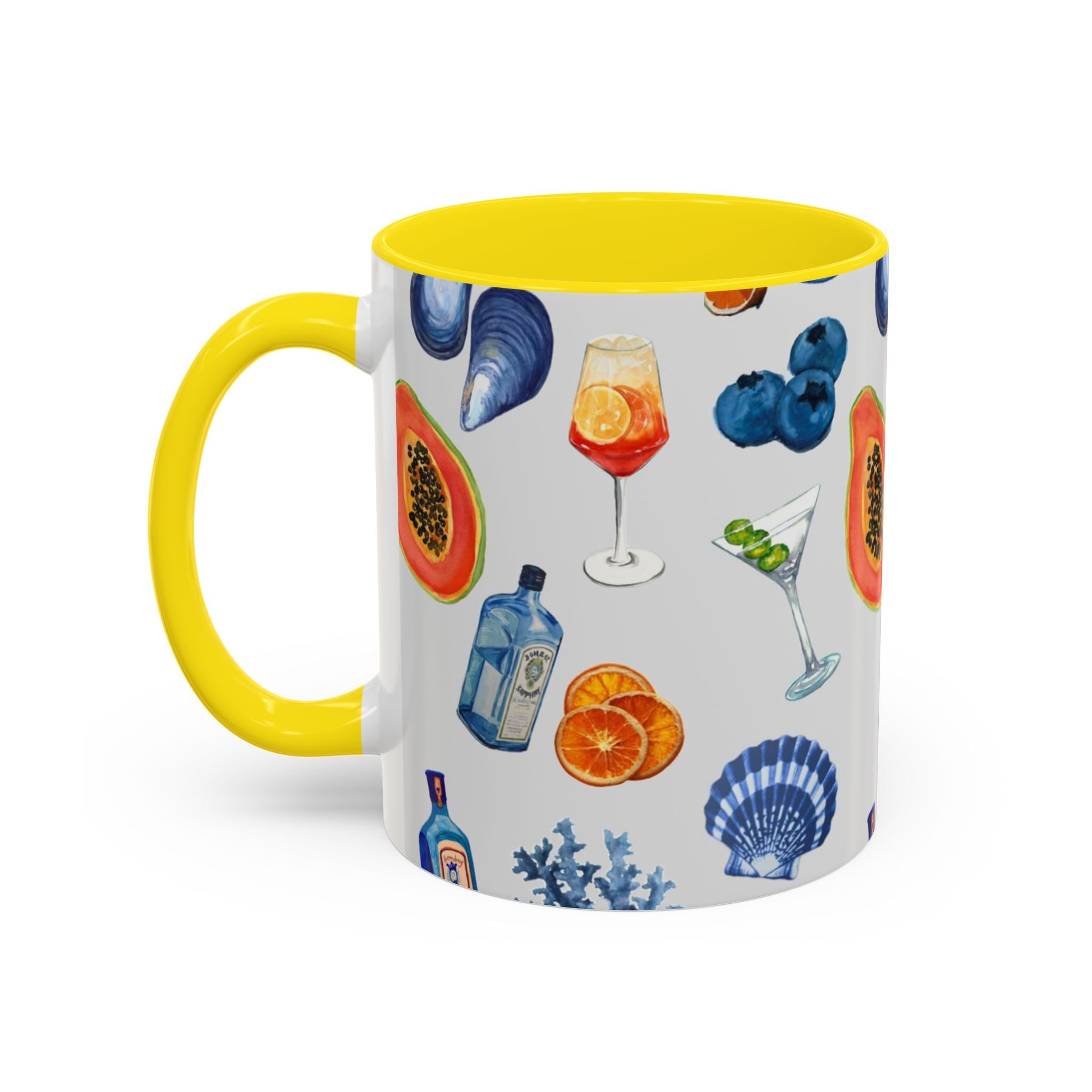 Tropical Cocktail Coffee Mug — Beach Fruits & Shells Accent Mug