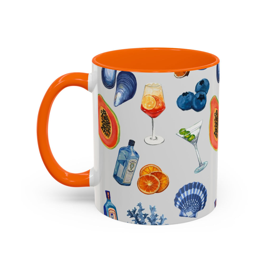 Tropical Cocktail Coffee Mug — Beach Fruits & Shells Accent Mug