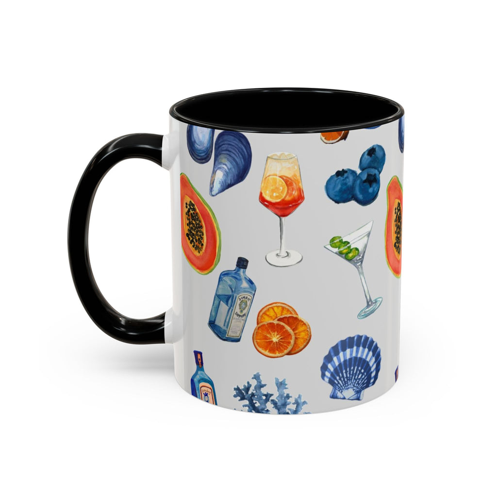 Tropical Cocktail Coffee Mug — Beach Fruits & Shells Accent Mug