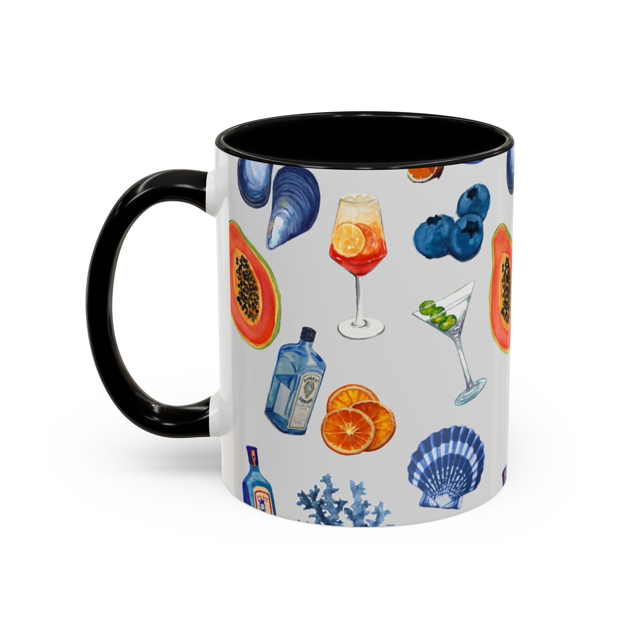 Tropical Cocktail Coffee Mug — Beach Fruits & Shells Accent Mug