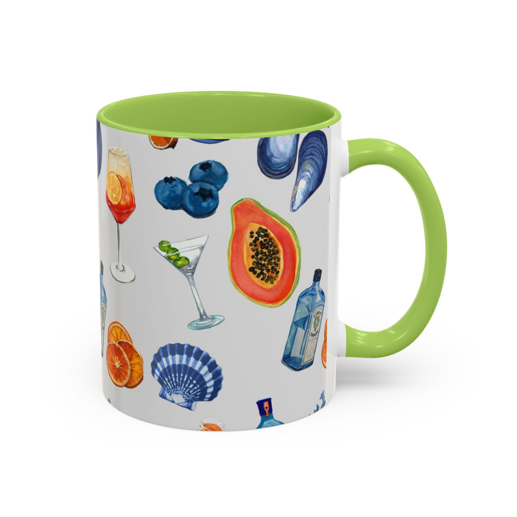 Tropical Cocktail Coffee Mug — Beach Fruits & Shells Accent Mug