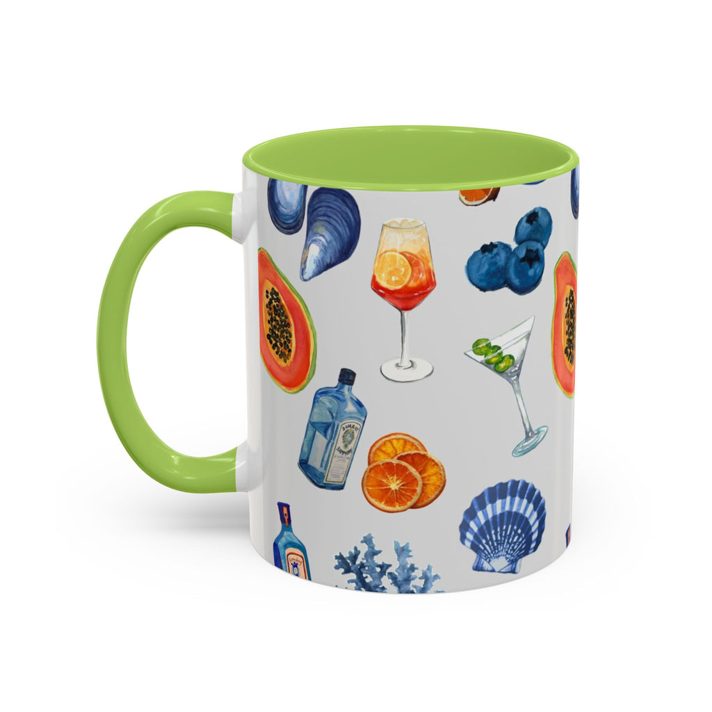 Tropical Cocktail Coffee Mug — Beach Fruits & Shells Accent Mug