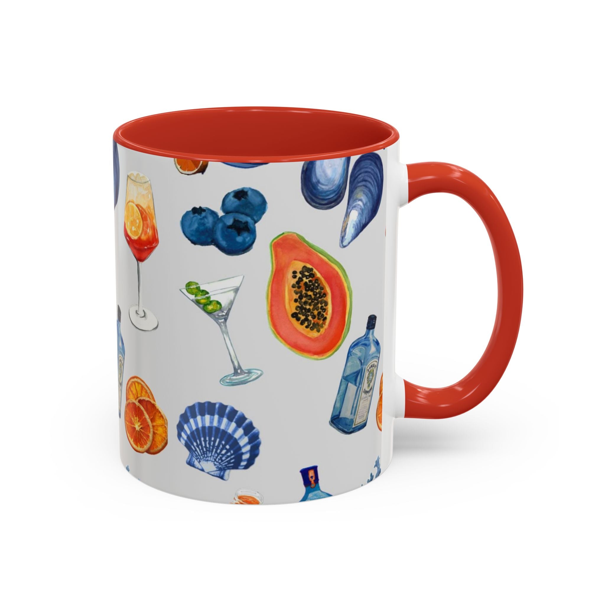 Tropical Cocktail Coffee Mug — Beach Fruits & Shells Accent Mug