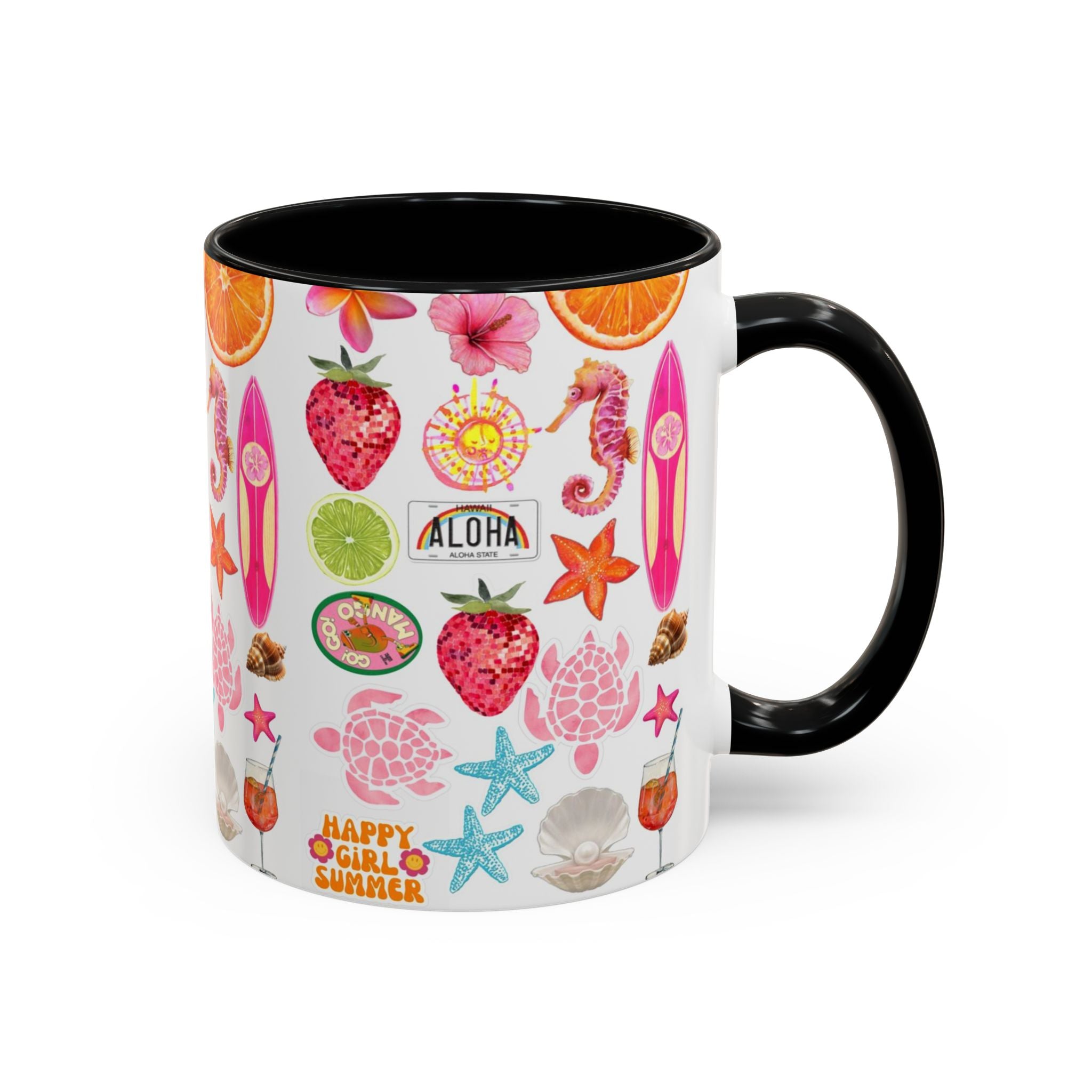 Aloha Summer Coffee Mug – Tropical Surf & Fruit Accent Mug (11/15oz)