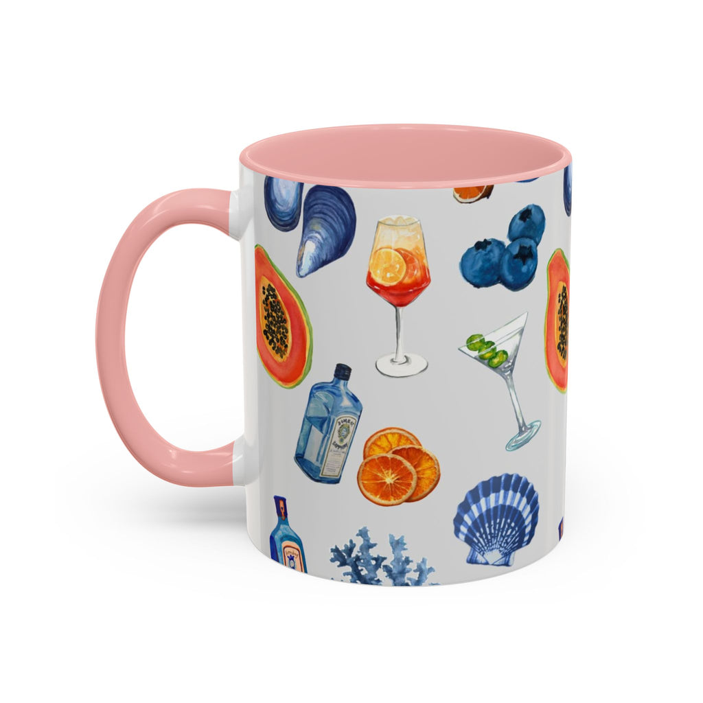 Tropical Cocktail Coffee Mug — Beach Fruits & Shells Accent Mug