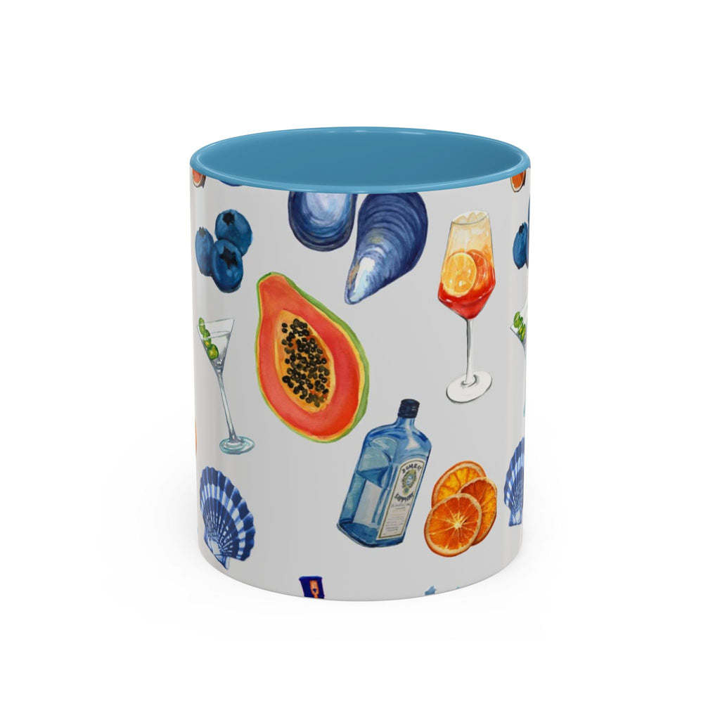 Tropical Cocktail Coffee Mug — Beach Fruits & Shells Accent Mug