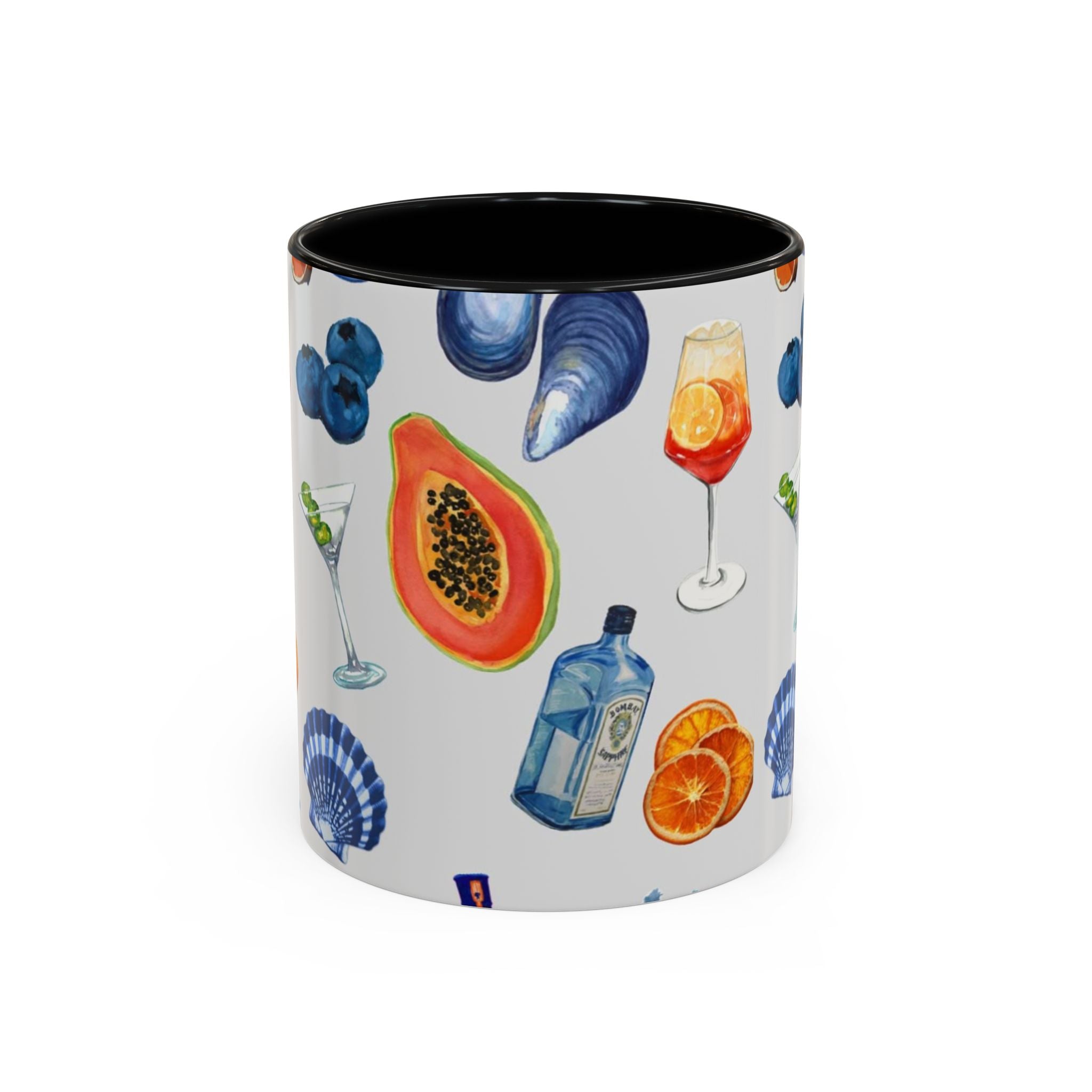 Tropical Cocktail Coffee Mug — Beach Fruits & Shells Accent Mug