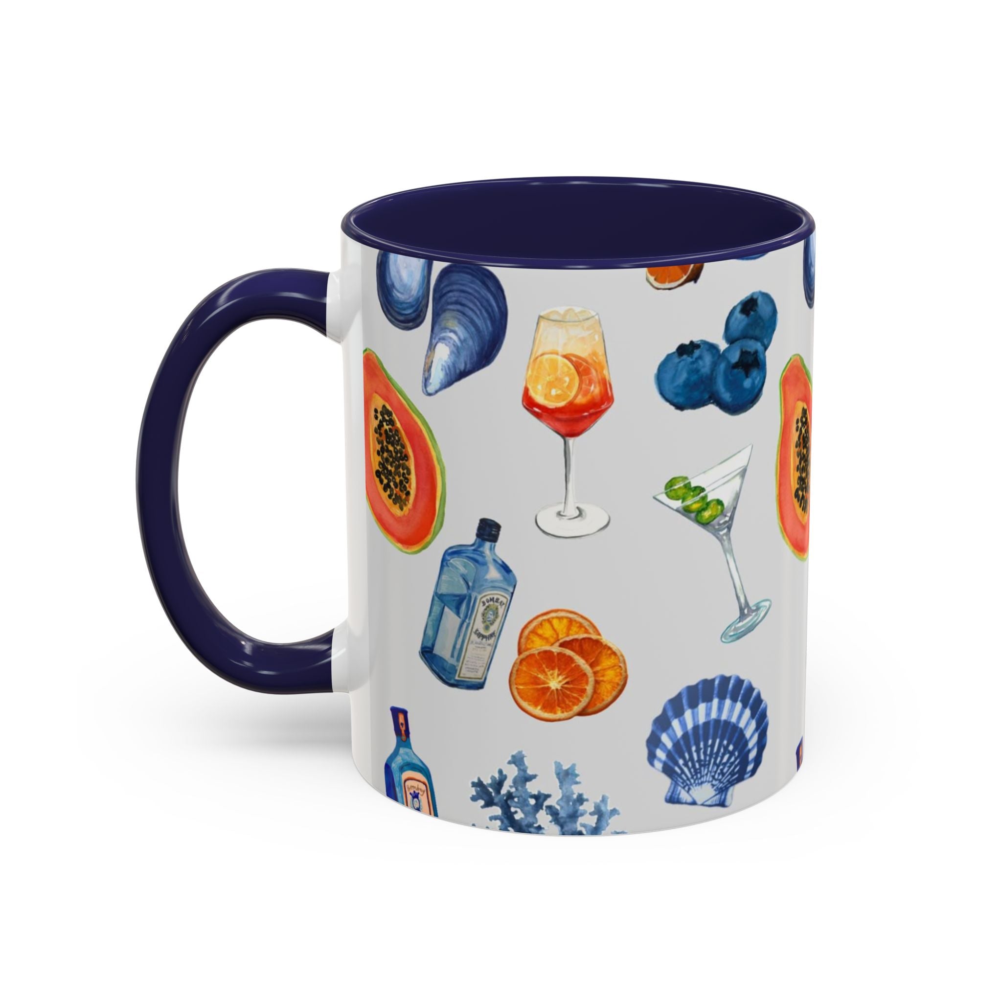 Tropical Cocktail Coffee Mug — Beach Fruits & Shells Accent Mug