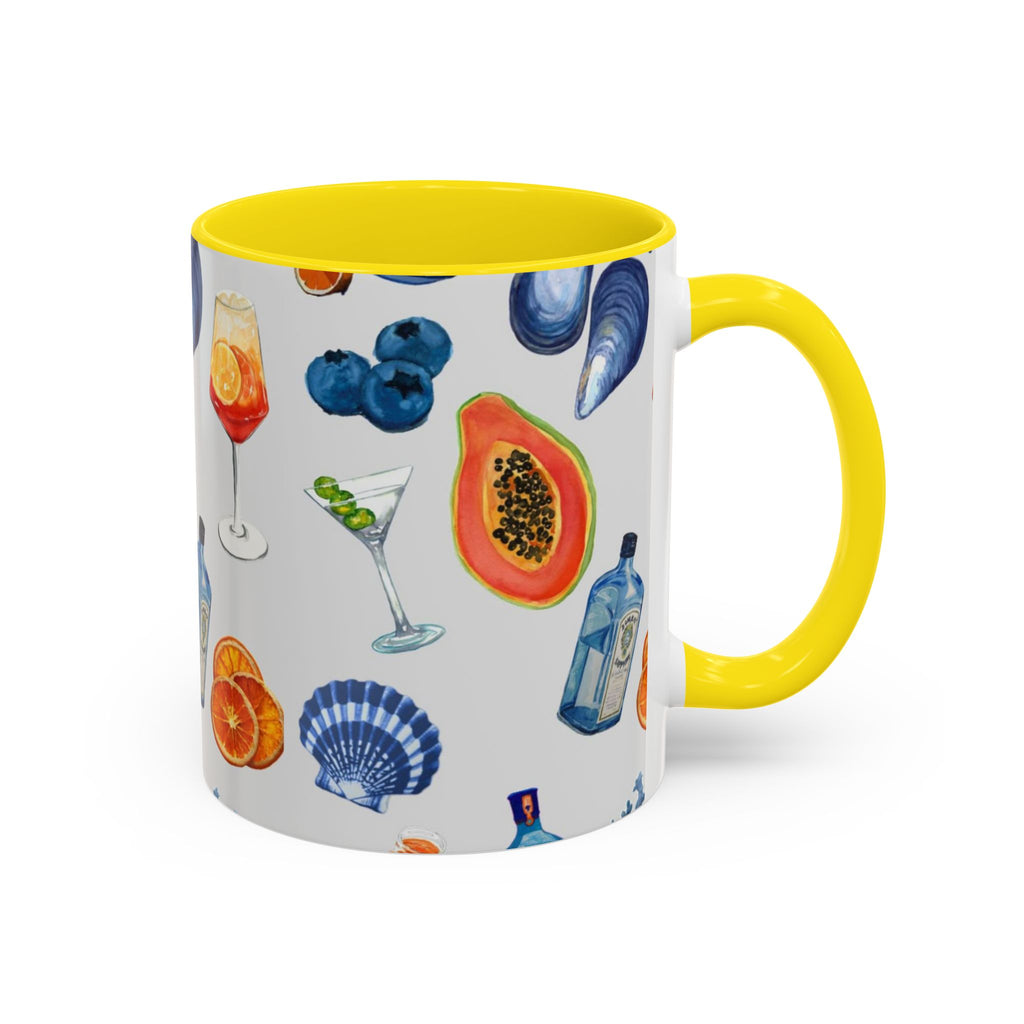 Tropical Cocktail Coffee Mug — Beach Fruits & Shells Accent Mug