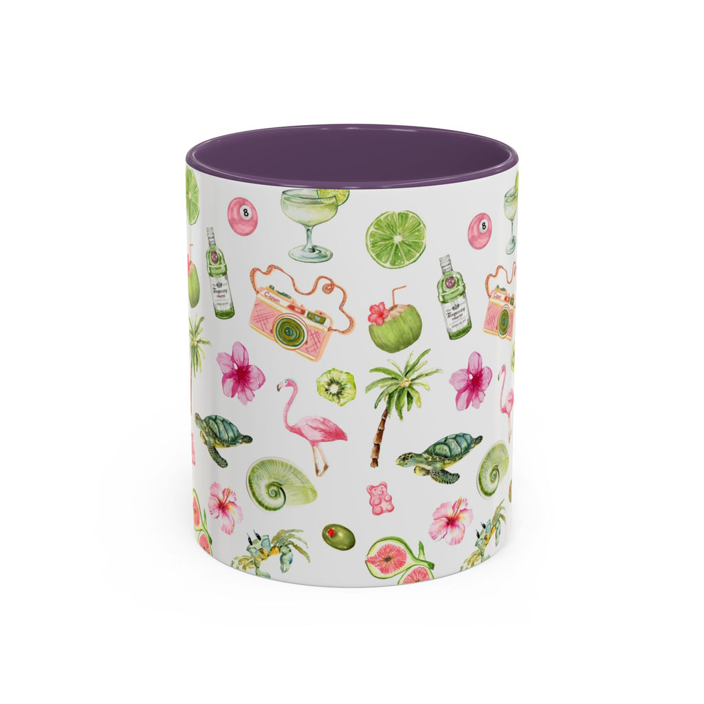 Tropical Pattern Coffee Mug — Flamingo, Palm & Lime Accent Mug (11/15oz)