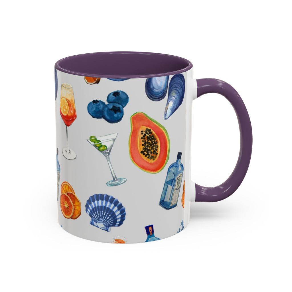 Tropical Cocktail Coffee Mug — Beach Fruits & Shells Accent Mug