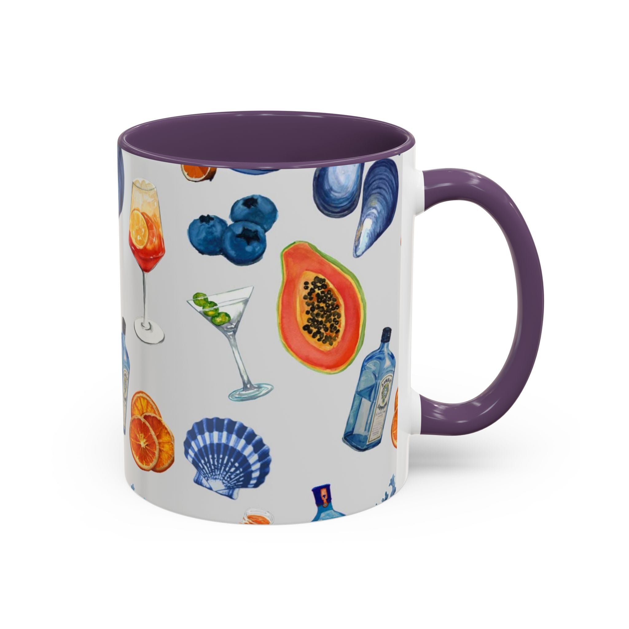Tropical Cocktail Coffee Mug — Beach Fruits & Shells Accent Mug