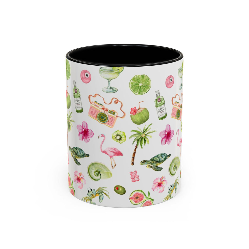 Tropical Pattern Coffee Mug — Flamingo, Palm & Lime Accent Mug (11/15oz)