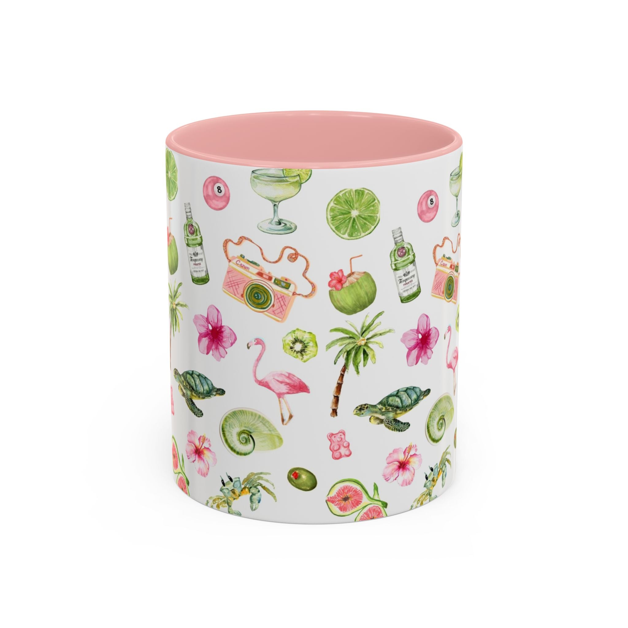 Tropical Pattern Coffee Mug — Flamingo, Palm & Lime Accent Mug (11/15oz)