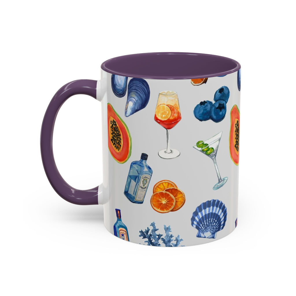 Tropical Cocktail Coffee Mug — Beach Fruits & Shells Accent Mug