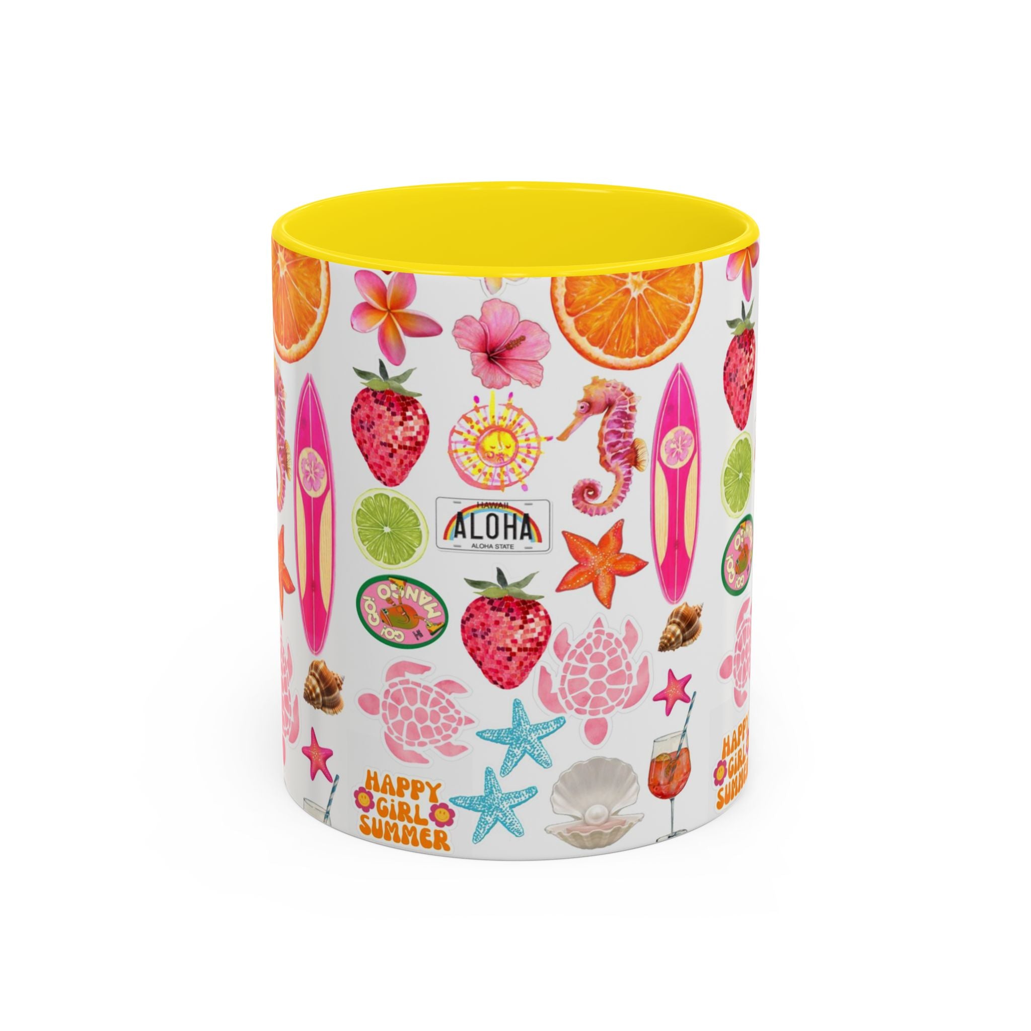 Aloha Summer Coffee Mug – Tropical Surf & Fruit Accent Mug (11/15oz)