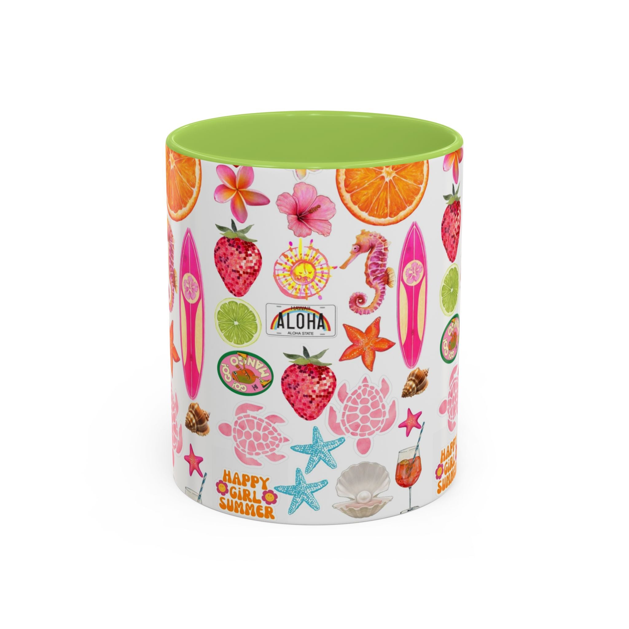 Aloha Summer Coffee Mug – Tropical Surf & Fruit Accent Mug (11/15oz)